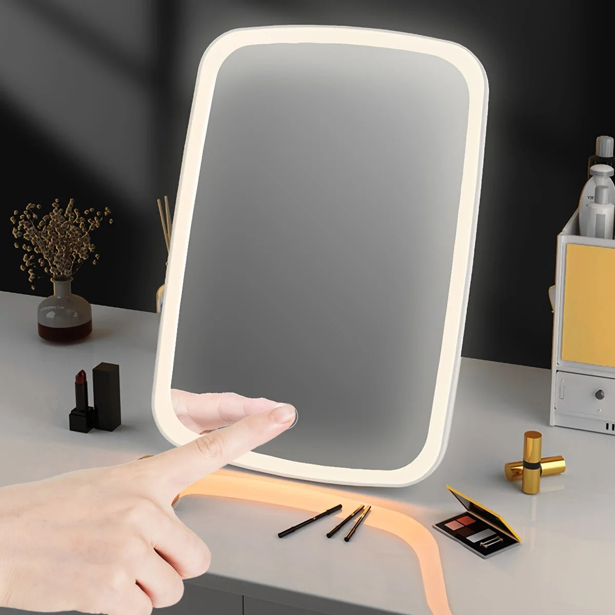 LED Touch Makeup Mirror – 3 Colors, Adjustable USB Tabletop