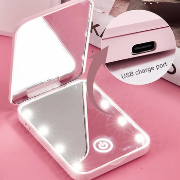 Compact LED Makeup Mirror – Folding Travel Beauty Lamp