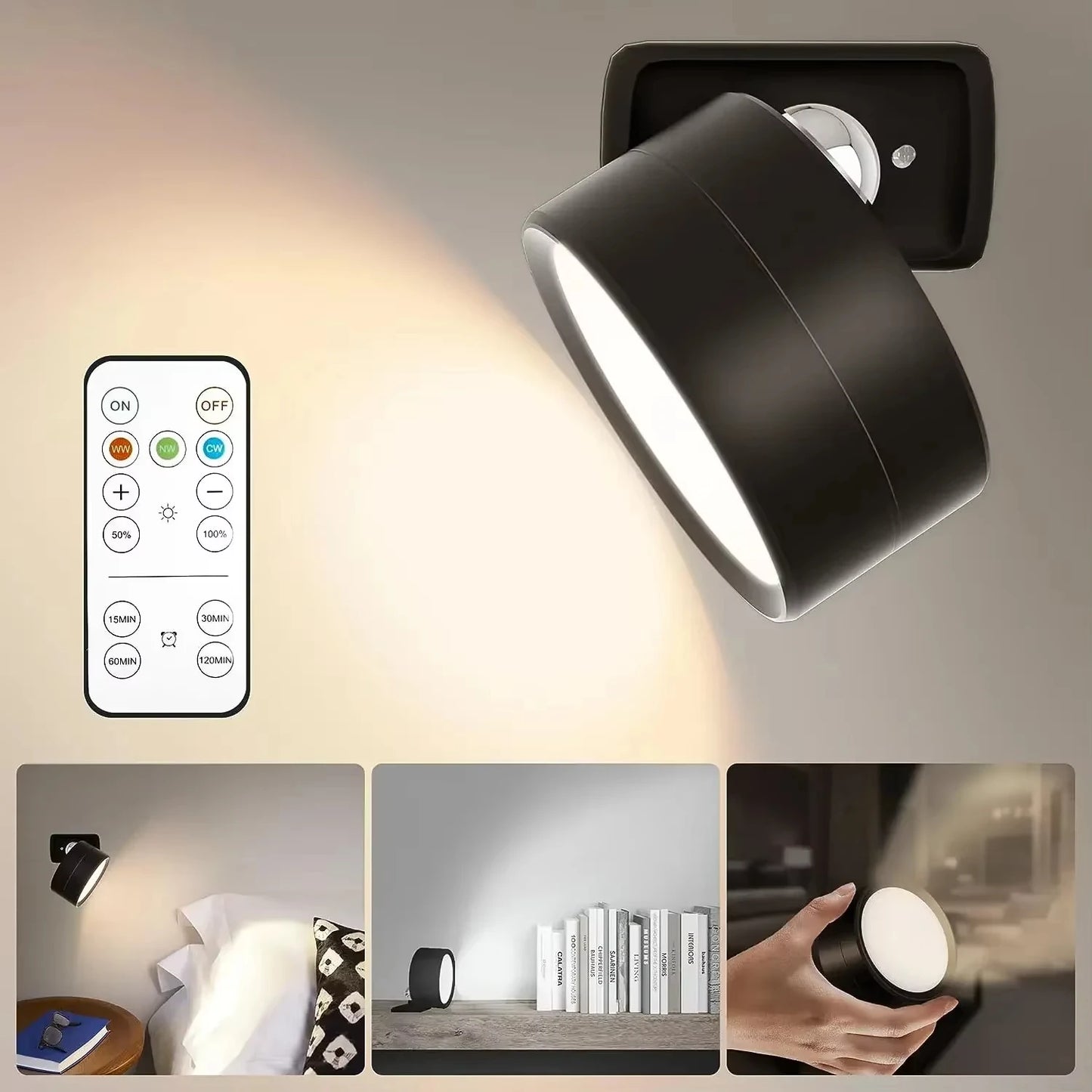 Rechargeable Wireless LED Wall Lamp – Rotating Nordic Sconce