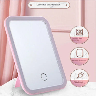 LED Touch Makeup Mirror – Folding, 3-Color Light Modes USB