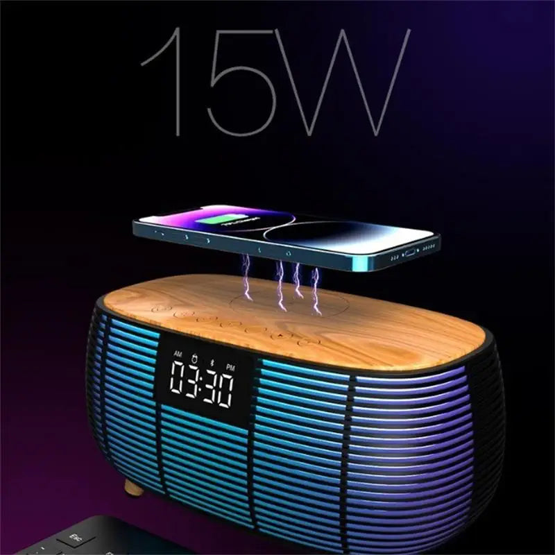 Bedroom Night Lamp – Alarm Clock, Bluetooth Speaker, 15W Charger