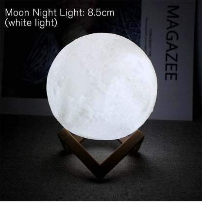 8cm Moon Night Lamp – LED Starry Light with Stand Gift