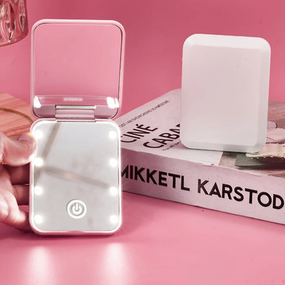 Compact LED Makeup Mirror – Folding Travel Beauty Lamp