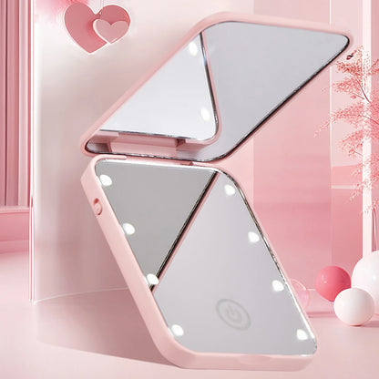Compact LED Makeup Mirror – Folding Travel Beauty Lamp