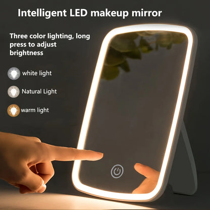 LED Touch Makeup Mirror – 3 Colors, Adjustable USB Tabletop