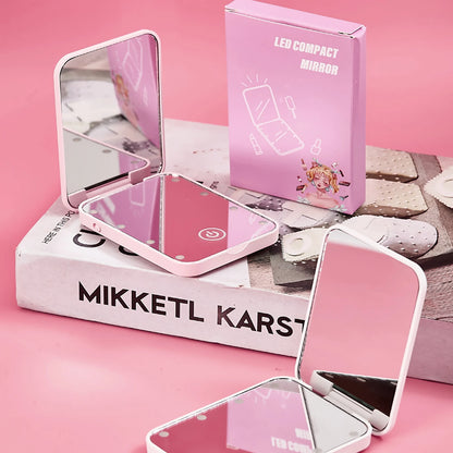 Compact LED Makeup Mirror – Folding Travel Beauty Lamp