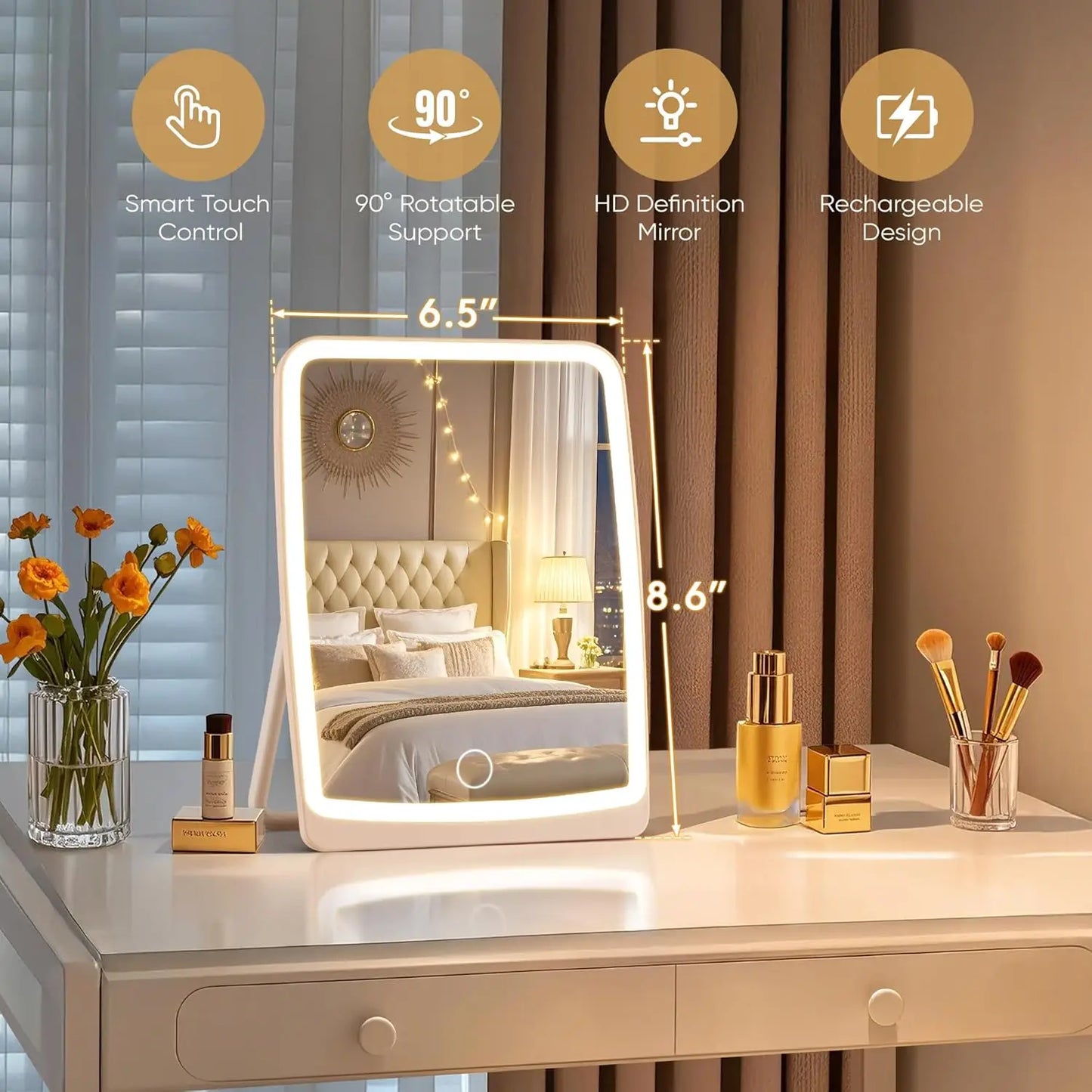 Portable LED Makeup Mirror – Touch, 3-Color Rechargeable Light