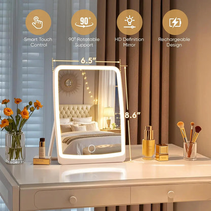 Portable LED Makeup Mirror – Touch, 3-Color Rechargeable Light