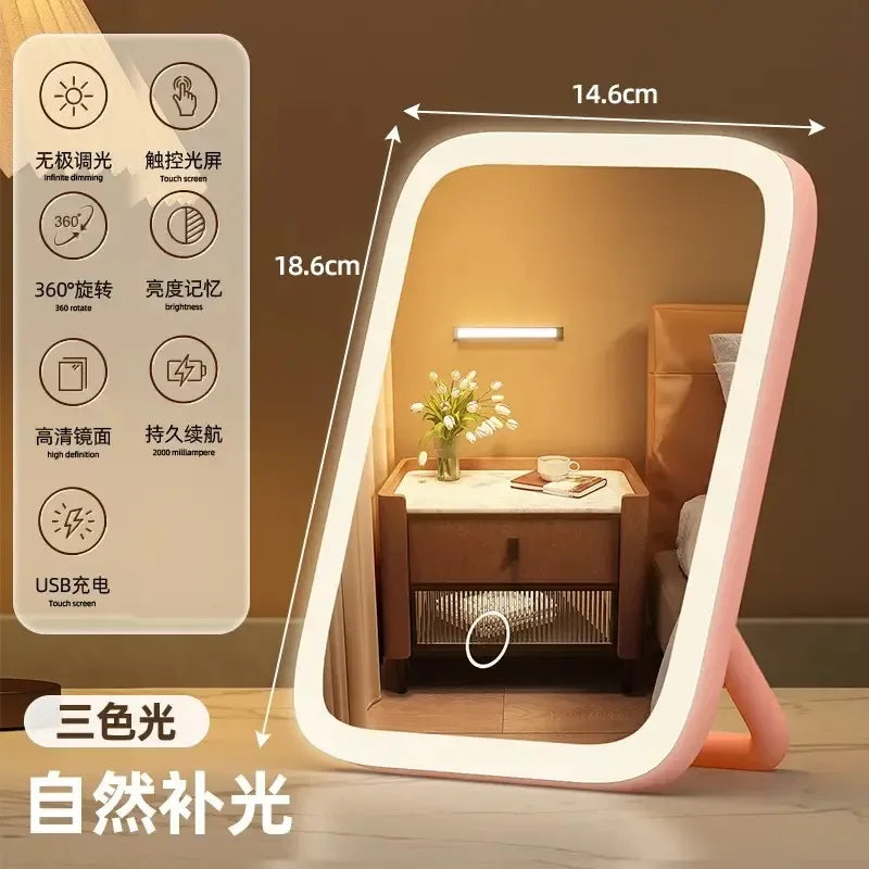 Portable LED Makeup Mirror – 360° Dimmable Touch Light