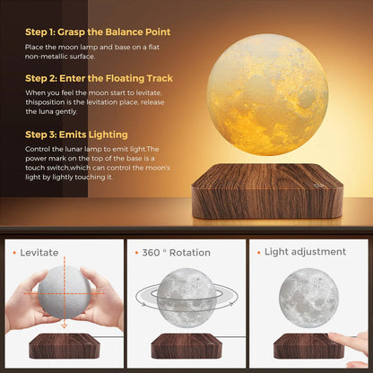 3D Levitating Moon Lamp – Magnetic LED Night Light with Base