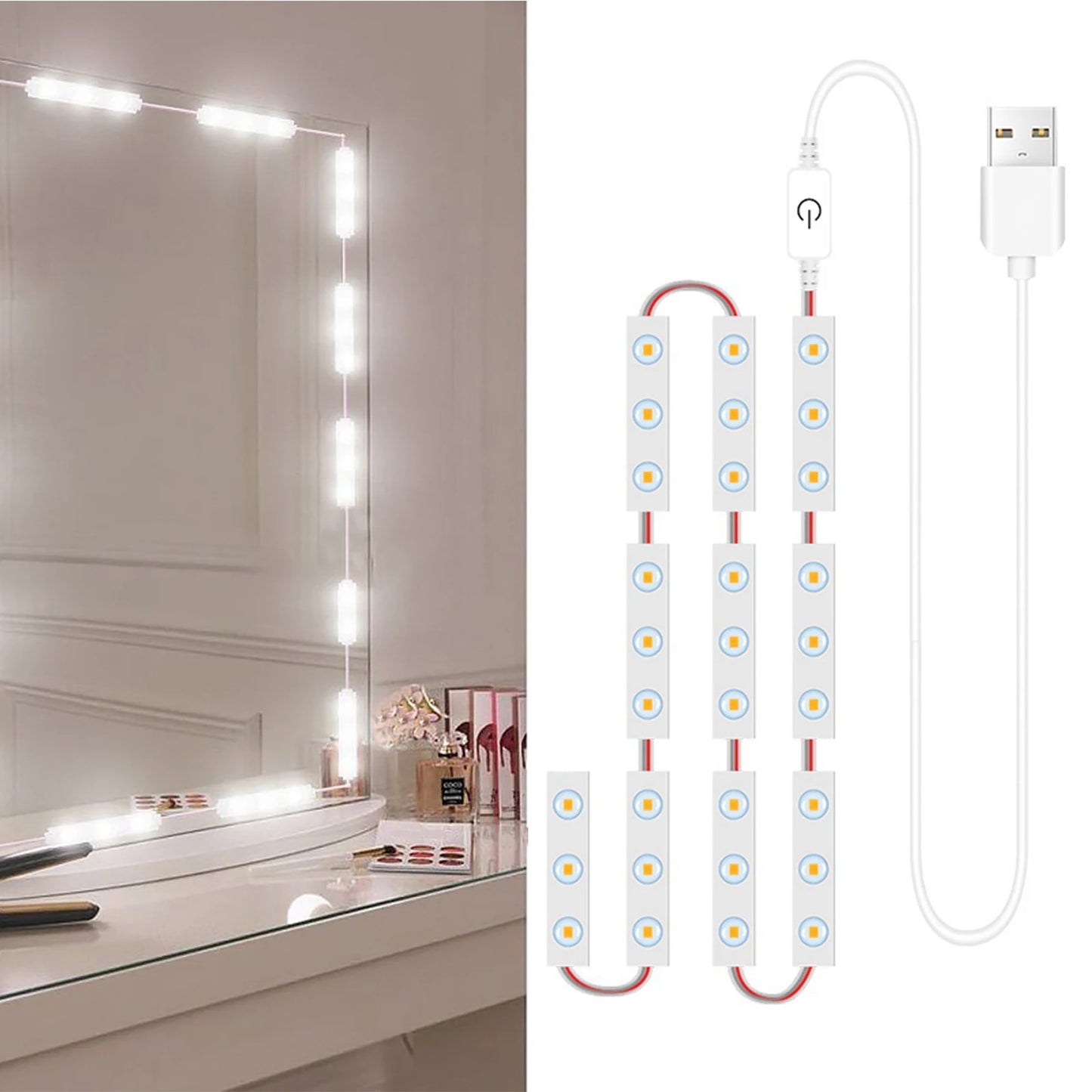 Touch LED Mirror Light – 6/18/30/42 LEDs USB Dimmable