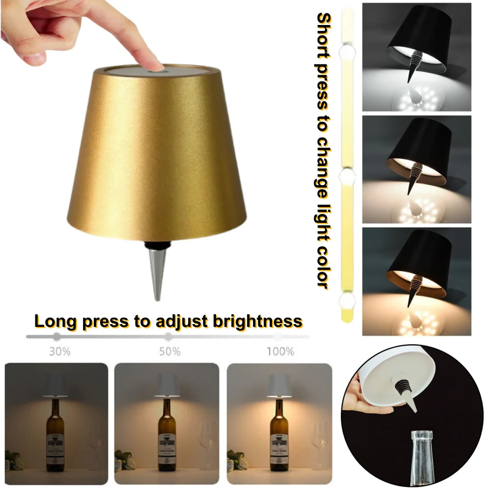 LED Wine Bottle Table Lamp – Wireless Rechargeable Light