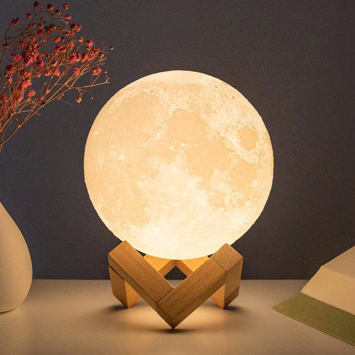 8cm Moon Night Lamp – LED Starry Light with Stand Gift