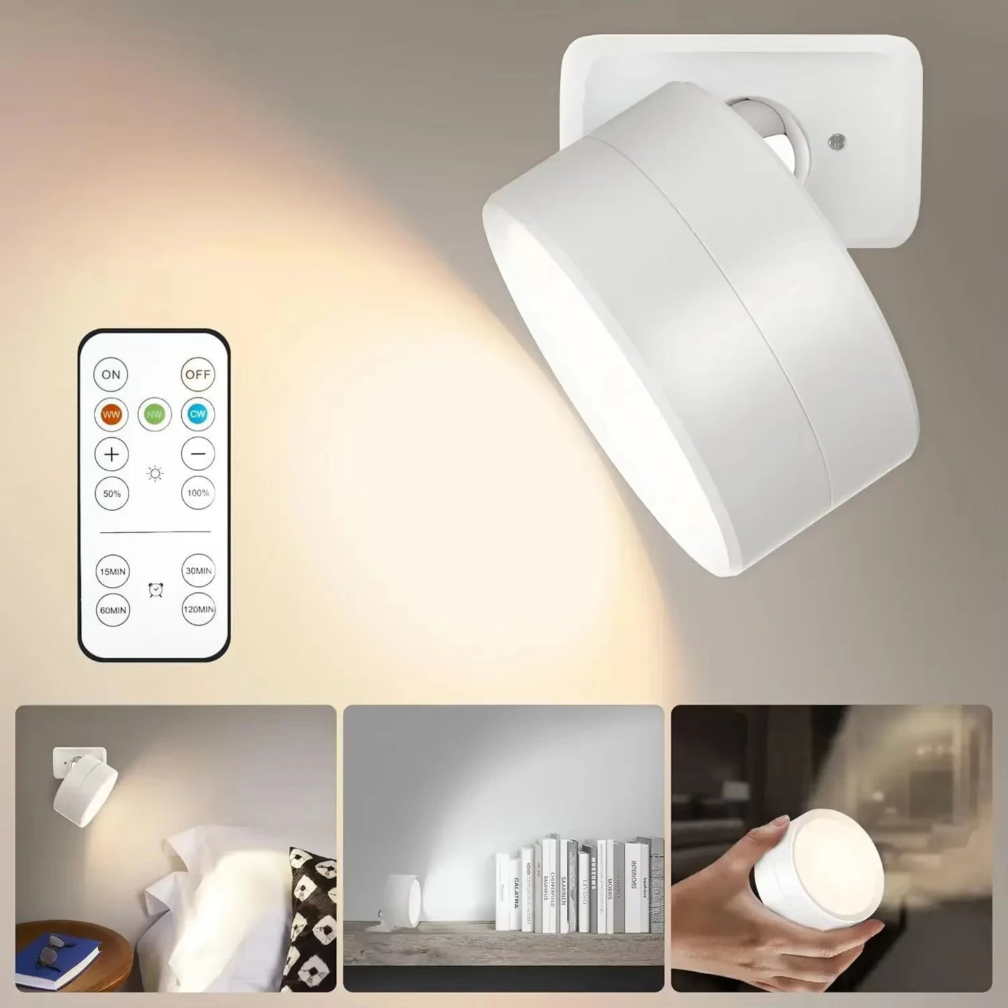 Rechargeable Wireless LED Wall Lamp – Rotating Nordic Sconce