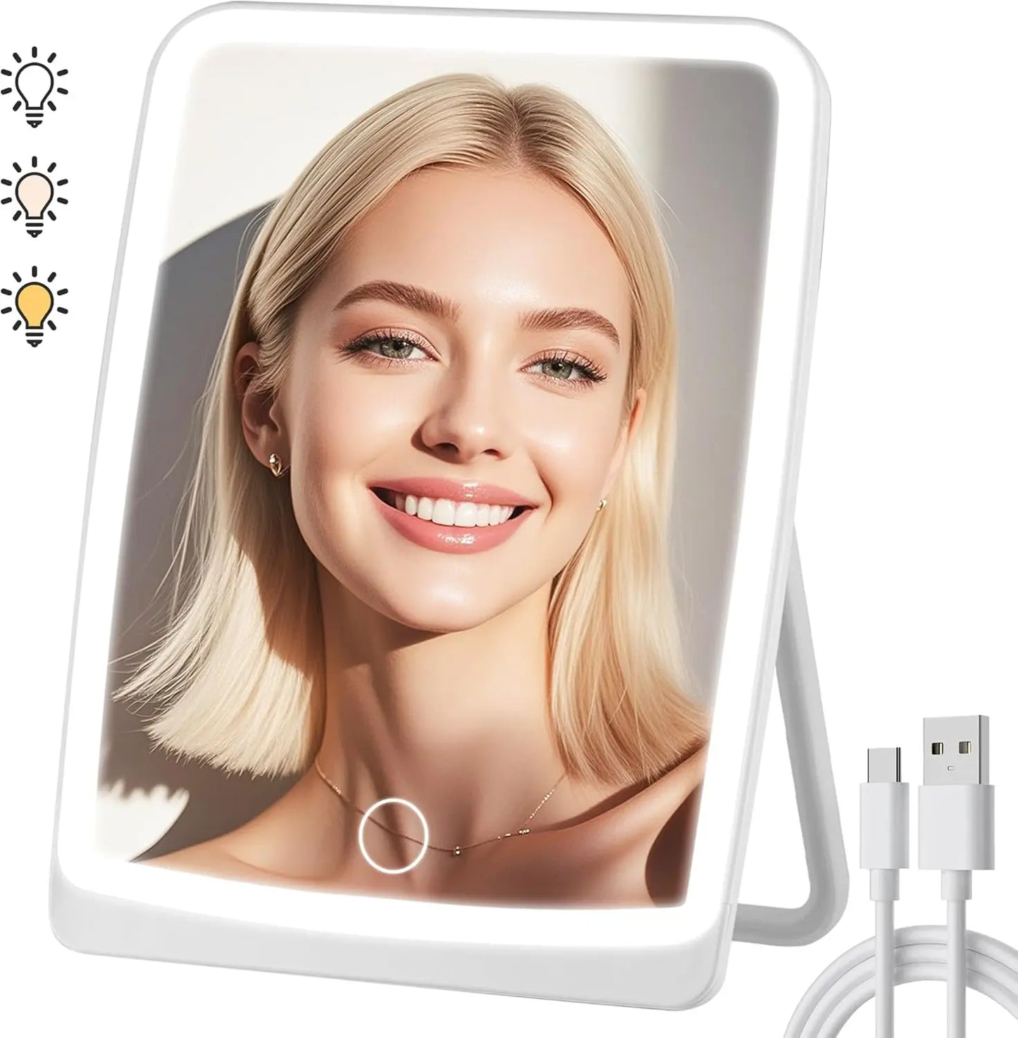 Portable LED Makeup Mirror – Touch, 3-Color Rechargeable Light
