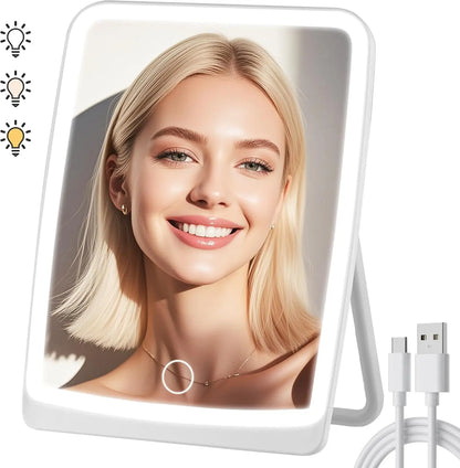 Portable LED Makeup Mirror – Touch, 3-Color Rechargeable Light