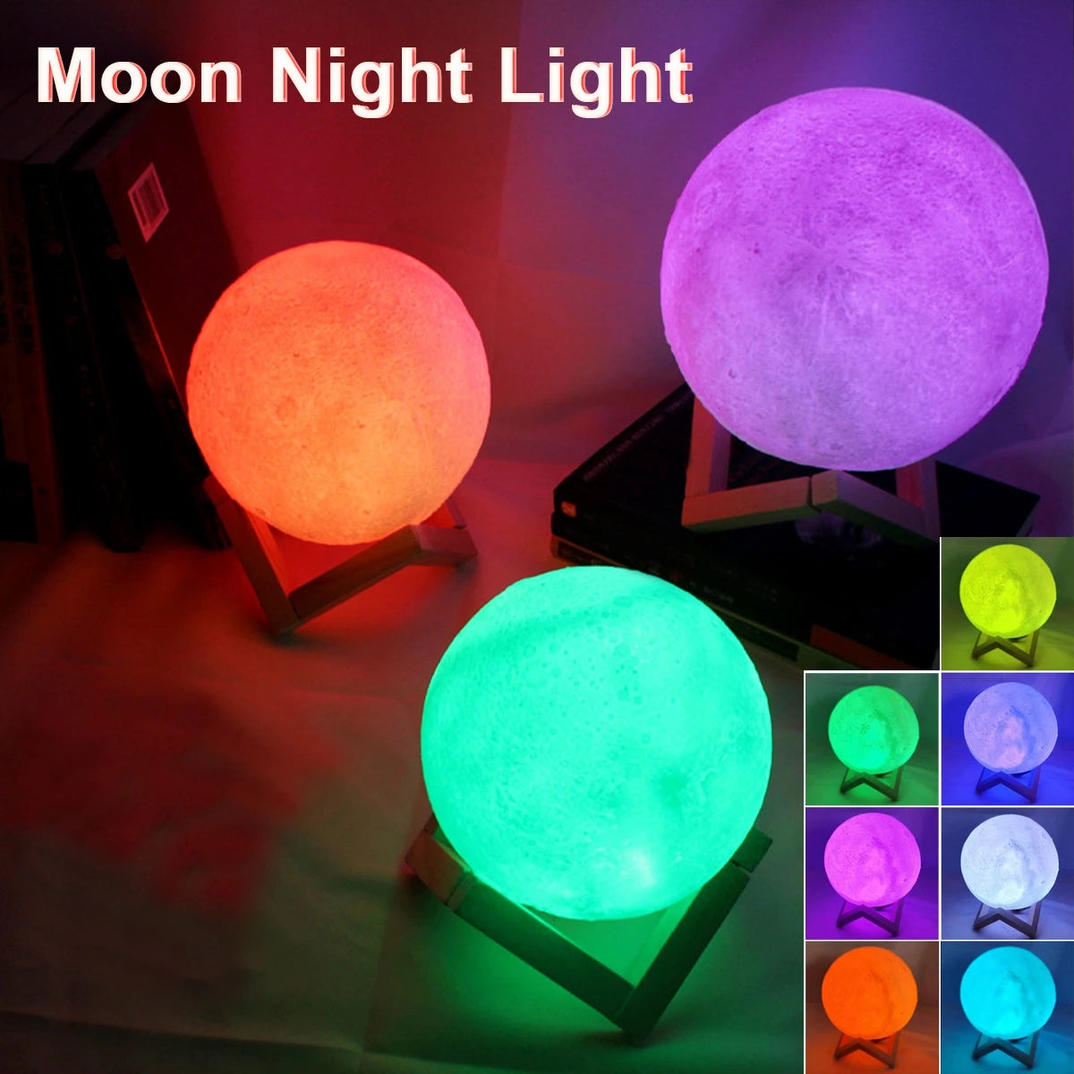 8cm Moon Night Lamp – LED Starry Light with Stand Gift