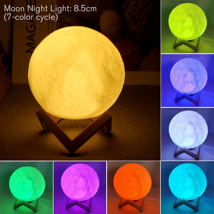 8cm Moon Night Lamp – LED Starry Light with Stand Gift