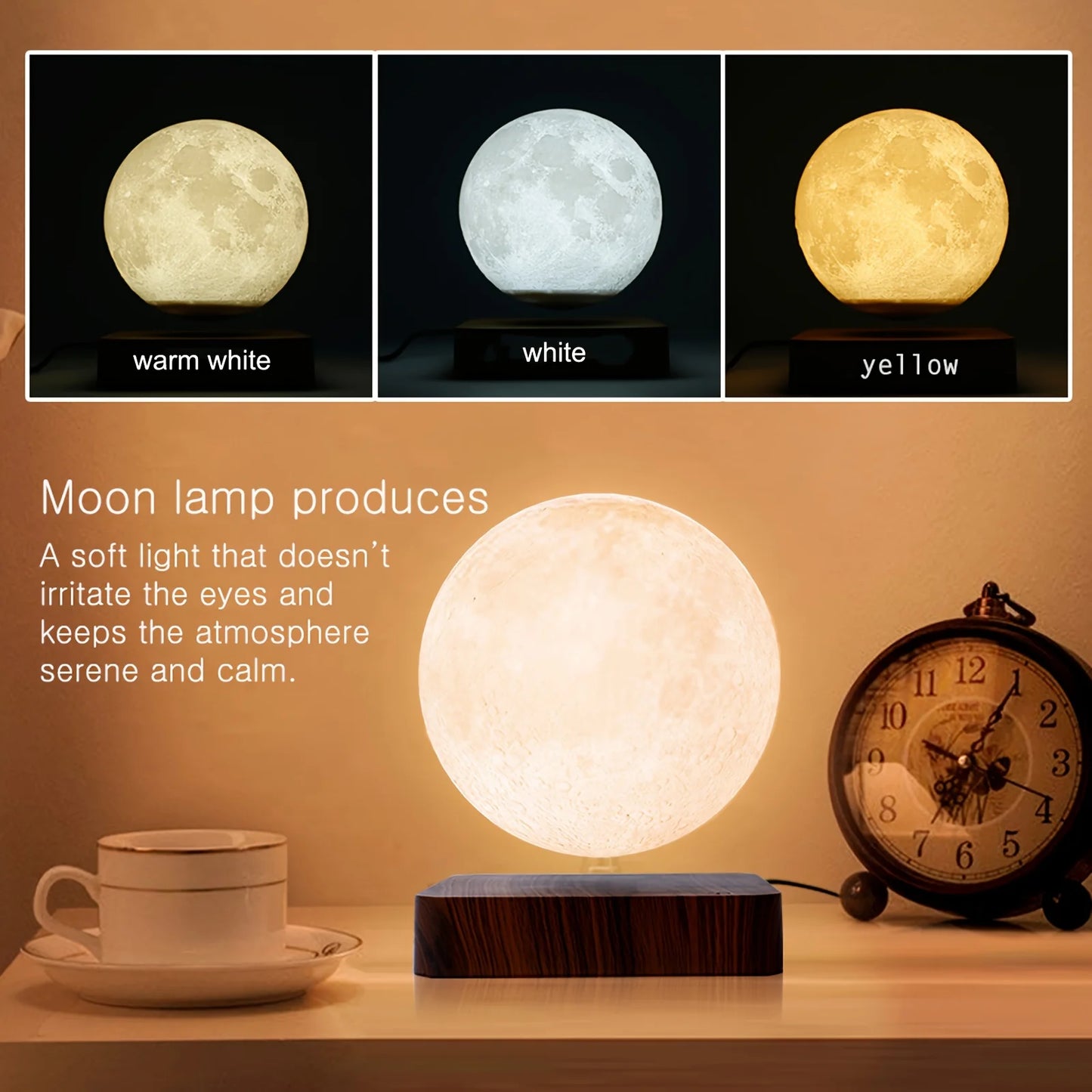 3D Levitating Moon Lamp – Magnetic LED Night Light with Base