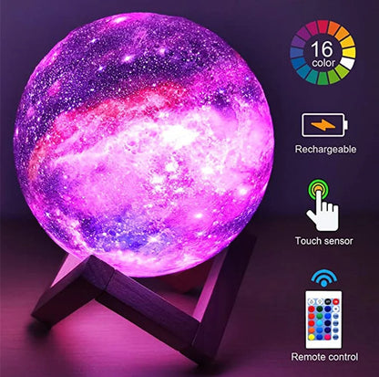 3D Rechargeable Moon Lamp – LED Night Light Touch Switch