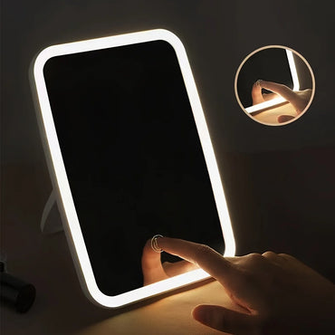 LED Touch Makeup Mirror – 3 Colors, Adjustable USB Tabletop