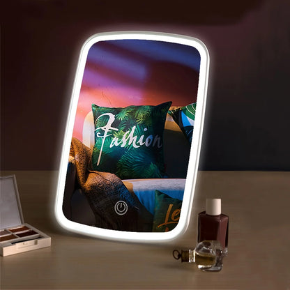 LED Touch Makeup Mirror – 3 Colors, Adjustable USB Tabletop