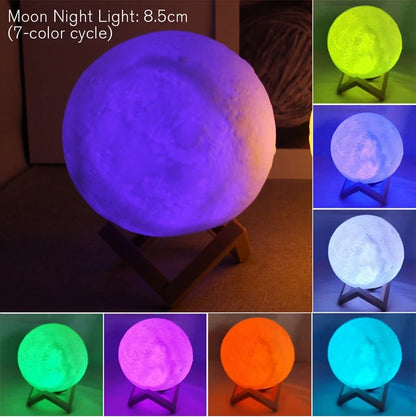 8cm Moon Night Lamp – LED Starry Light with Stand Gift