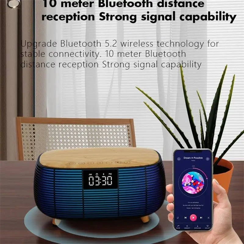 Bedroom Night Lamp – Alarm Clock, Bluetooth Speaker, 15W Charger